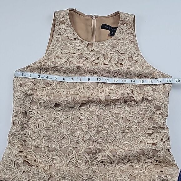 Carmen Marc Valvo MSRP $595 Blush Cream Cocktail Mini‎ Dress NWT Women Size 8 - Picture 8 of 10